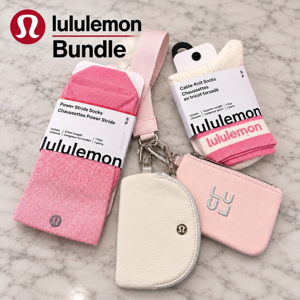 Lululemon Pink Dual Pouch Wristlet + 2 Sock Bundle NWT Size S
